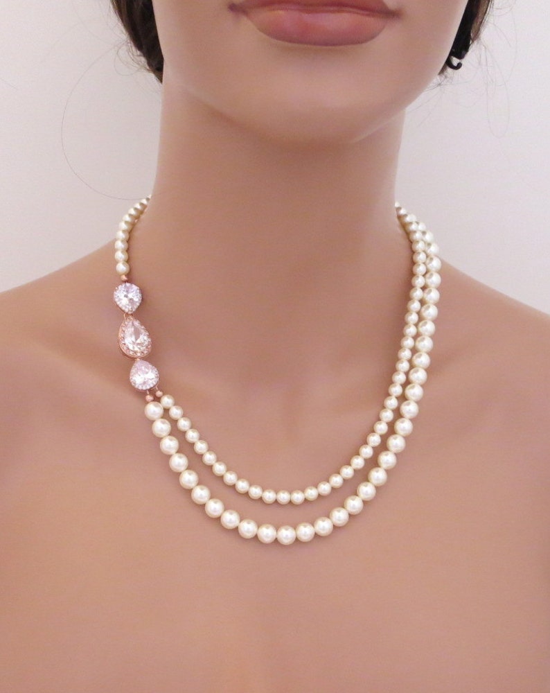 Rose Gold Bridal necklace Pearl Wedding necklace Bridal Etsy