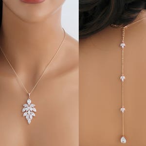 Rose gold back necklace Rose gold necklace Bridal backdrop necklace Bridal jewelry CZ necklace Wedding jewelry Rose gold jewelry