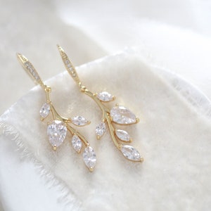 Delicate gold vine earrings with Cubic zirconia stones