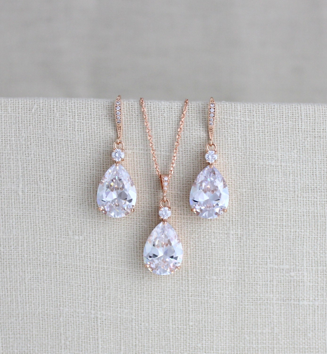 Rose Gold Wedding jewelry SET Bridal necklace and earring Set | Etsy