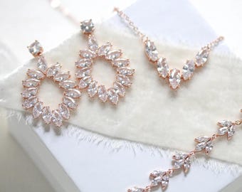 Rose Gold Bridal Jewelry Set, Mix & Match Wedding Necklace, Earrings, Bracelet