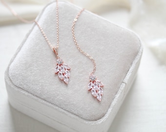 Rose gold backdrop necklace Bridal jewelry Rose gold Bridal necklace CZ Back necklace Delicate back jewelry Rose gold Wedding necklace