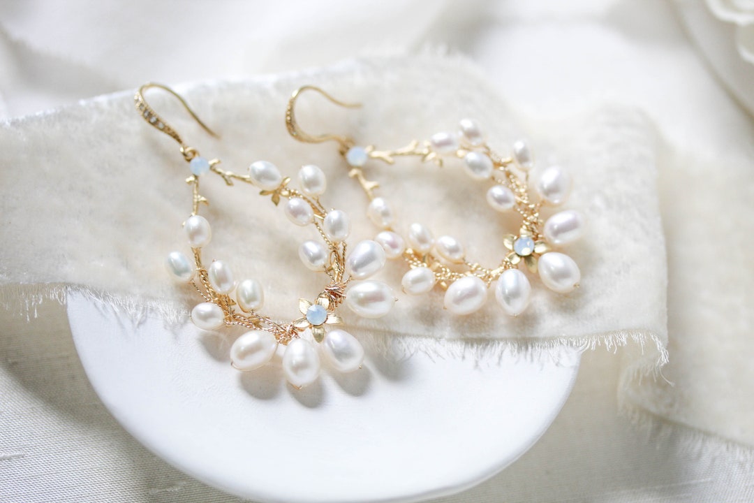 Pearl Bridal Earrings Bridal Jewelry Hoop Wedding Earrings - Etsy