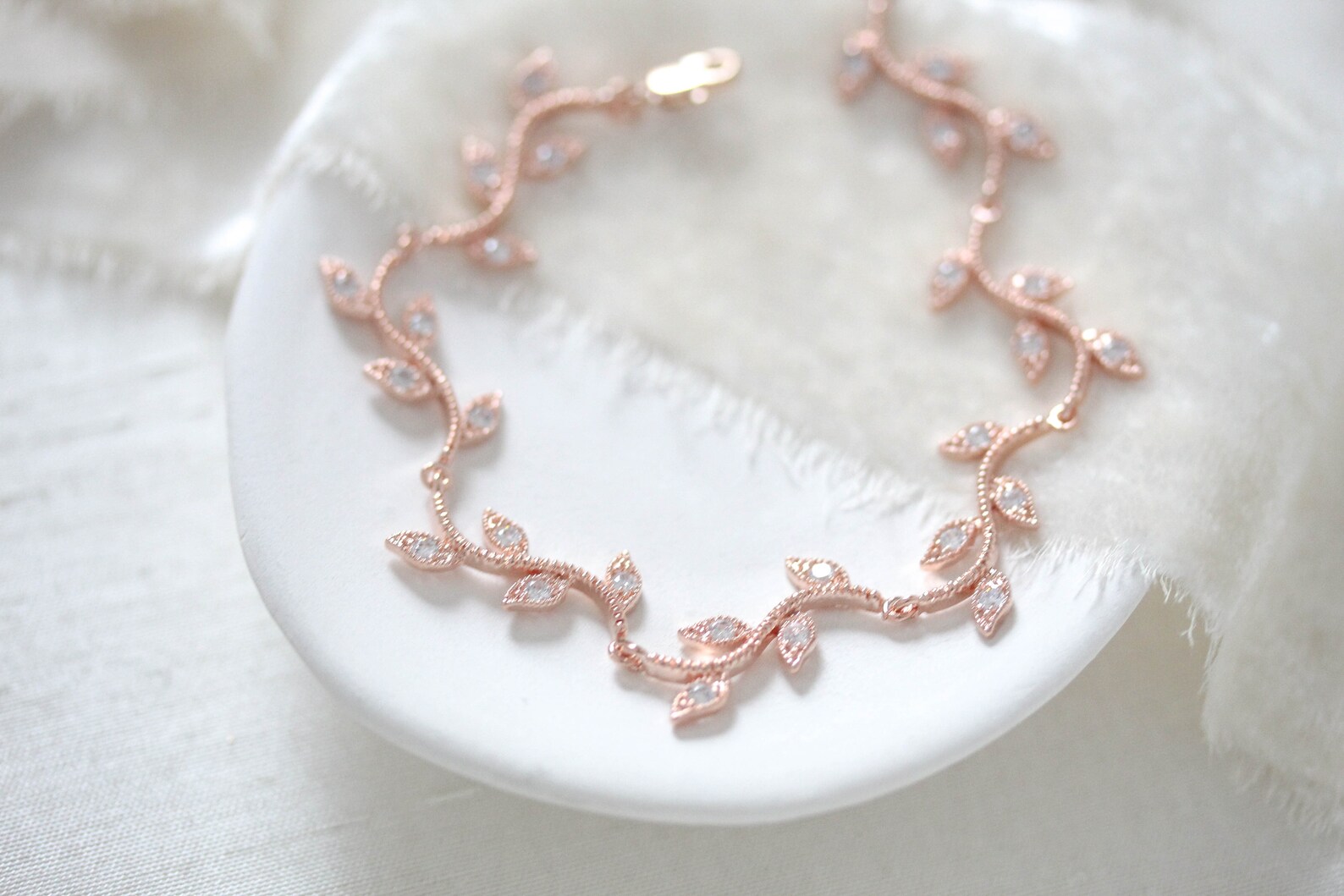Dainty Rose Gold Bracelet Leaf Bridal Bracelet Bridal Etsy