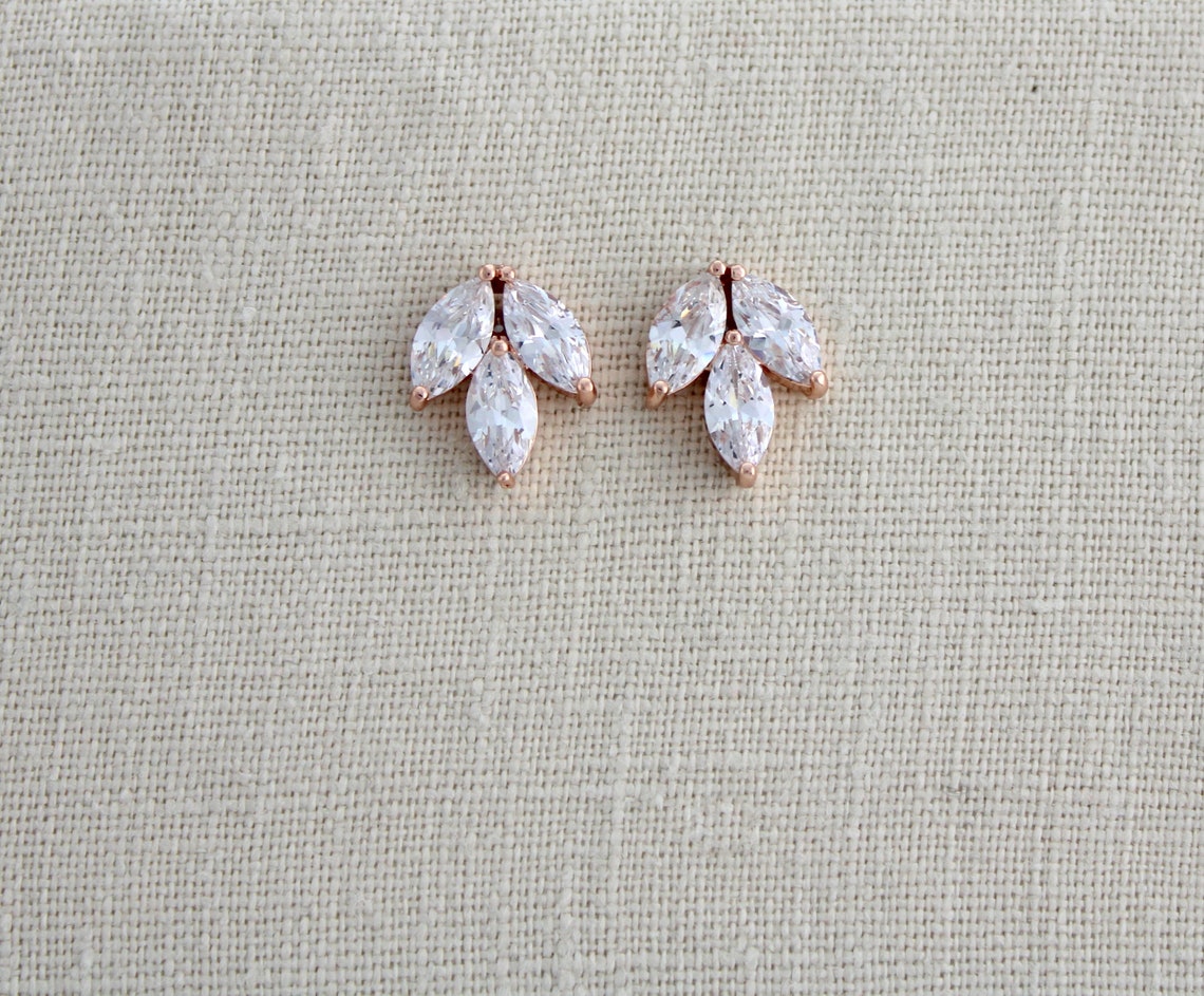 Rose gold stud earrings Leaf Stud Bridal earrings Bridal Etsy