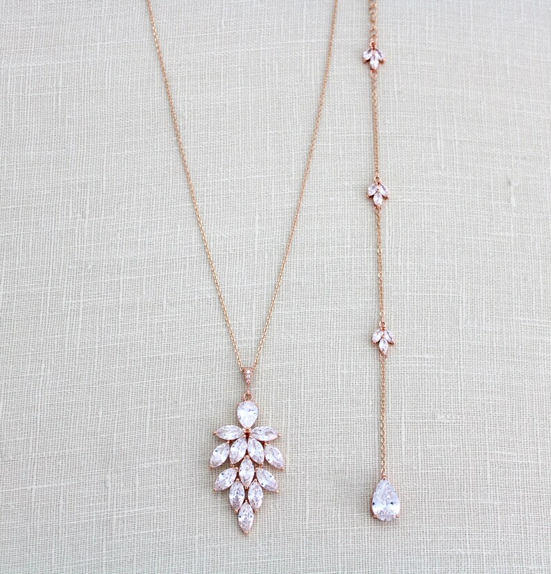 Rose gold back necklace Rose gold necklace Bridal backdrop | Etsy