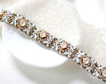 Vintage Gold Crystal Bridal Bracelet, Antique Wedding Jewelry for Bride, Heirloom Style Design