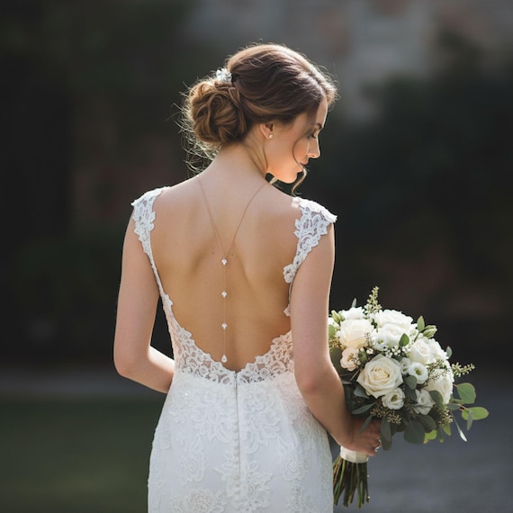 backless dress gold JUNE Pearl and Crystal Back Necklace Rose Gold / Ivory/Clear / 14 1/2