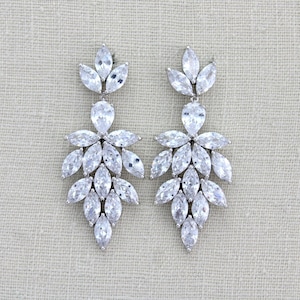 Crystal Bridal earrings, Bridal jewelry, Statement Wedding earrings, CZ Chandelier earrings for wedding, Rose gold earrings for bride