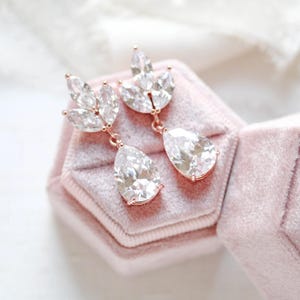 Rose Gold Braut Ohrringe, Brautschmuck, Hochzeit Tag Ohrringe, Brautjungfer Ohrringe, Teardrop Ohrringe, Hochzeit Schmuck, baumeln Ohrringe