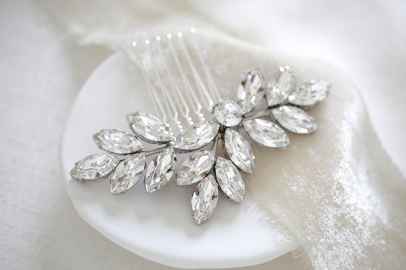 Crystal Bridal Hair Leaf Comb Rhinestone Hair - Etsy