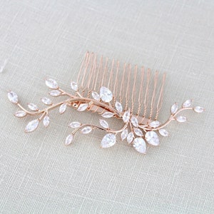 Rose Gold bridal hair comb Bridal hair accessories Wedding hair piece CZ Wedding headpiece Crystal Wedding comb Leaf hair comb APRILLE