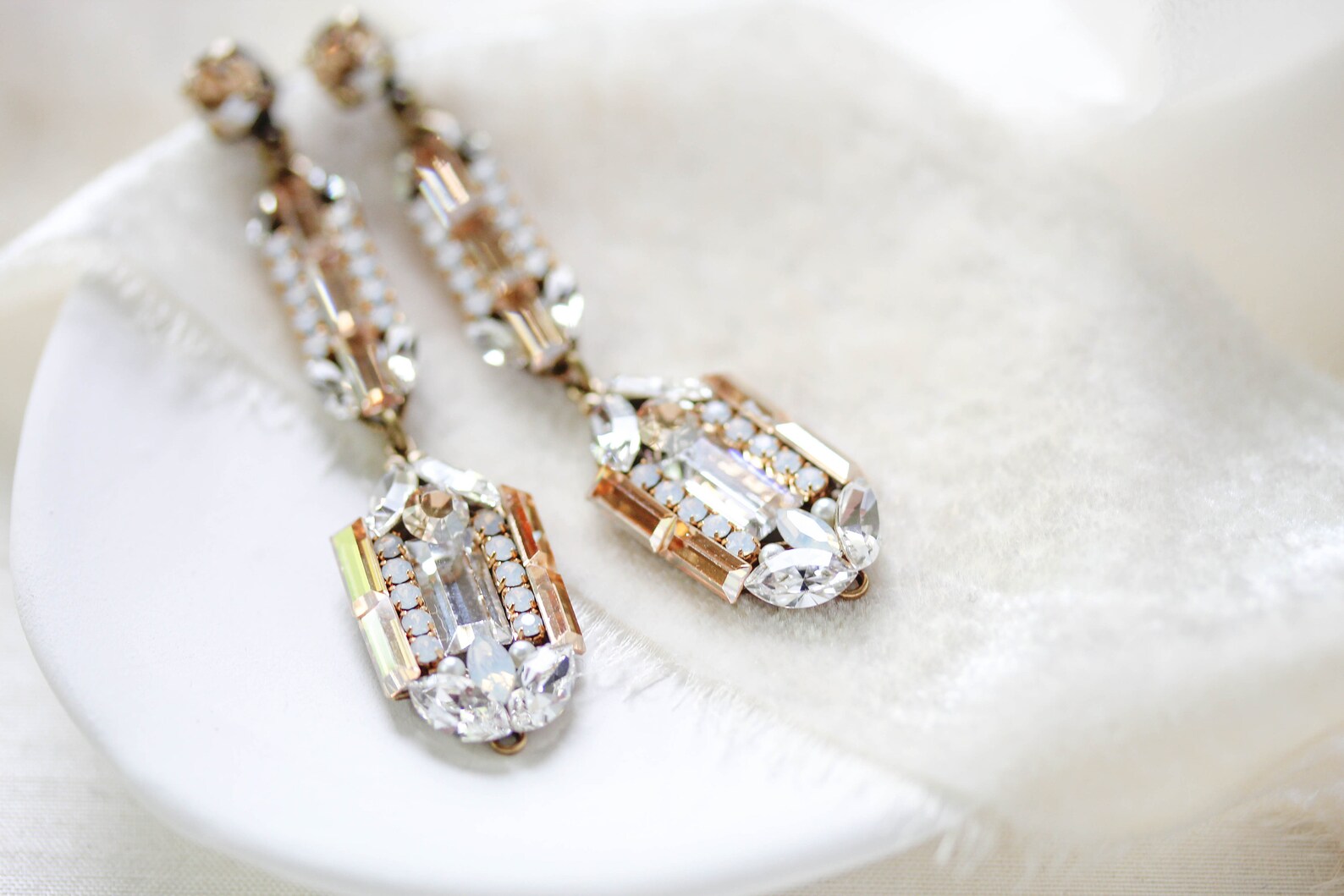 Art Deco Bridal Earrings Long Wedding Earrings Wedding Etsy