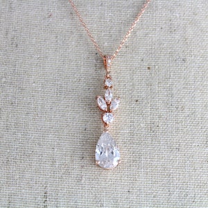 Rose gold Bridal necklace Wedding jewelry Simple wedding necklace Crystal necklace Bridesmaids necklace Cubic zirconia Bridal jewelry