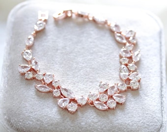Roségold-Brautarmband, Brautschmuck, Armband für Braut, Roségold-Tennis-Armband, Roségold-Hochzeitsschmuck, CZ-Hochzeitsarmband,