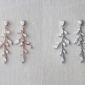 Rose gold and silver cubic zirconia vine earrings for wedding