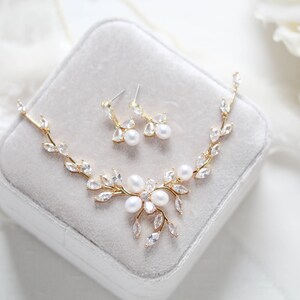 Gold Pearl and cz necklace set for bride