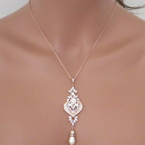 Blush Rose Gold Necklace Bridesmaid Necklace Bridal Etsy