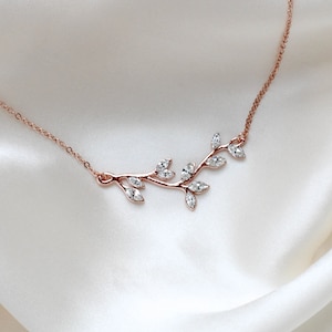 Rose gold Bridal necklace Bridal jewelry Bridesmaid necklace Wedding jewelry Crystal necklace Leaf necklace Layering necklace Simple wedding