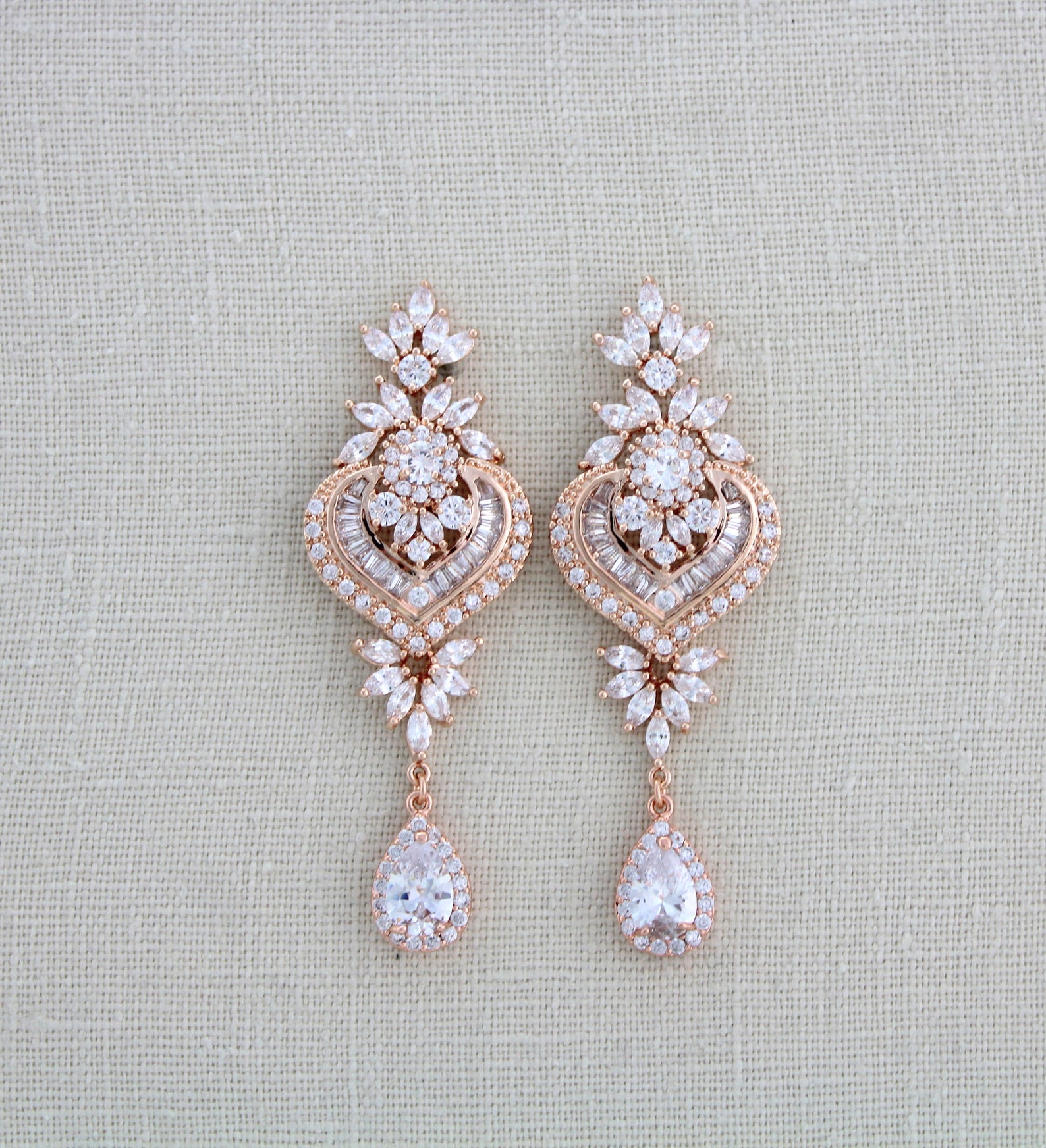Rose Gold Bridal Earrings Chandelier Wedding Earrings Bridal Etsy