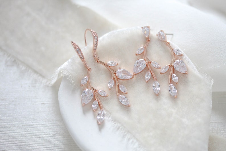 Delicate rose gold vine earrings with stud post or ear wire