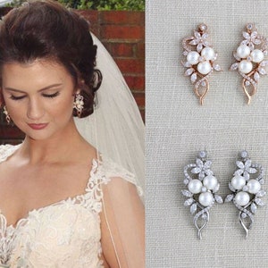 Crystal Wedding earrings Wedding jewelry Crystal Bridal earrings Pearl earrings Crystal earrings Bridesmaid earrings Cluster earrings MIA