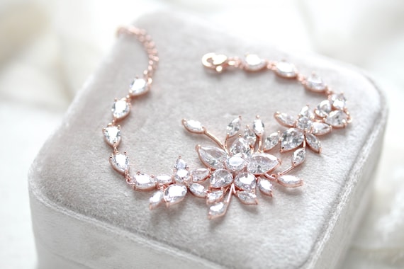 Rose Gold Bridal Bracelet Bridal Jewelry Crystal Wedding - Etsy