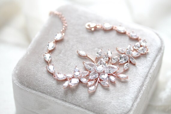 Rose Gold Bridal Bracelet Bridal Jewelry Crystal Wedding - Etsy