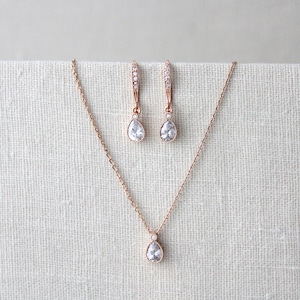 Dainty Rose Gold Necklace and Earring Set Delicate Bridal - Etsy