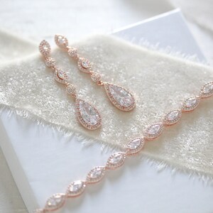 Rose Gold Wedding Jewelry Set Bridal Necklace Set CZ Bridal - Etsy