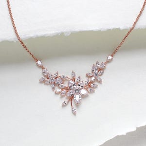 Rosegold Brautkette Brautschmuck Floral CZ Hochzeitskette Rosegold Hochzeitsschmuck Brautjungfer Kette Blattkette LILY