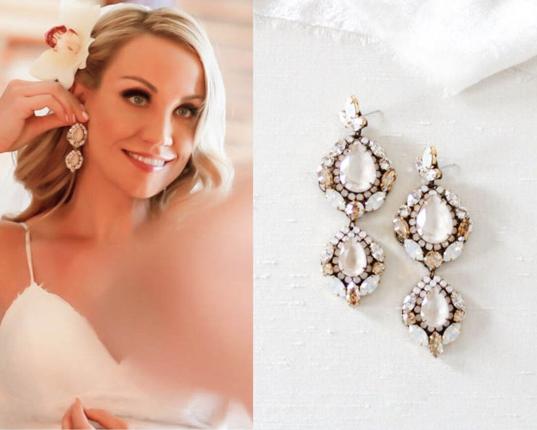 Crystal Bridal Earrings Bridal Jewelry Statement Wedding Etsy