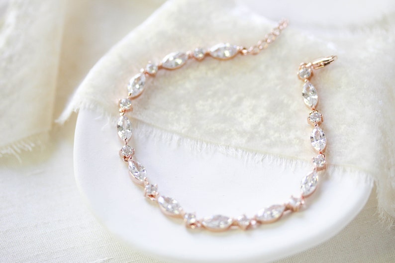 Dainty Rose Gold Bridal Bracelet Bridal Jewelry CZ Wedding Etsy