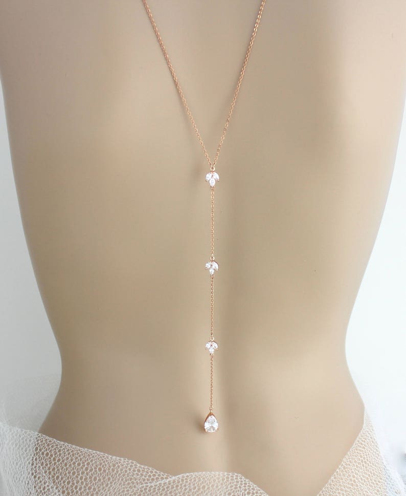 Rose Gold Back Necklace Back Drop Necklace Bridal Necklace Etsy