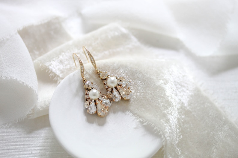 Gold Art Deco Chandelier Earrings for wedding