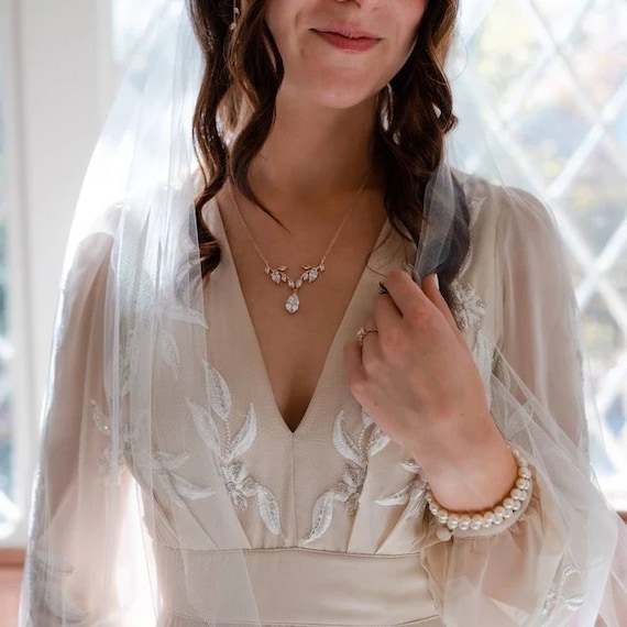 Rose Gold Bridal Necklace Bridal Jewelry Simple Wedding Necklace