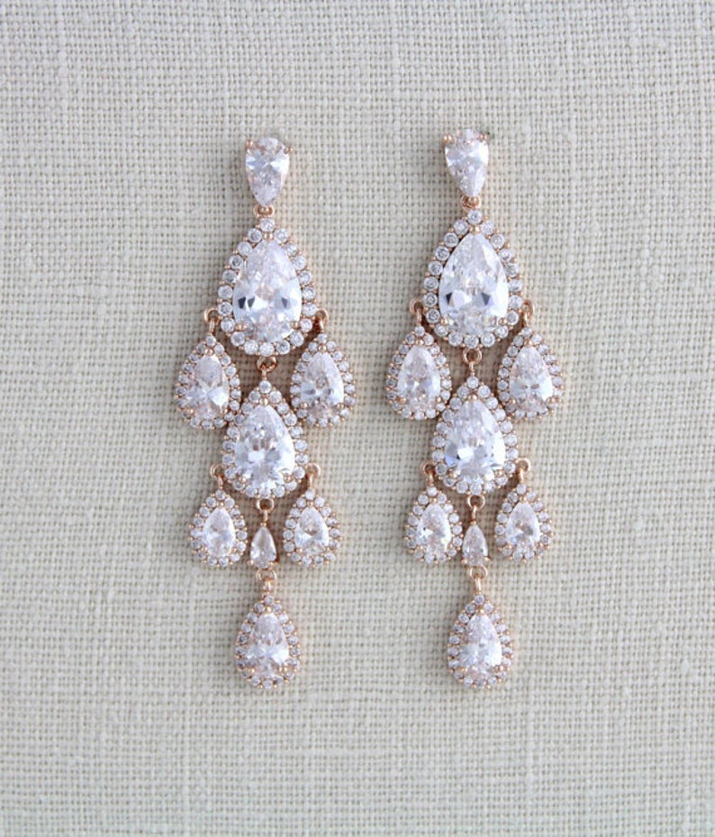 Rose Gold Chandelier earrings Rose Gold Bridal earrings Etsy