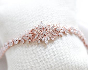 Rose Gold Armband, Braut Schmuck, Art Deco Armband, Hochzeit Armband, Rose Gold, Hochzeit Schmuck, CZ Armband EMMA