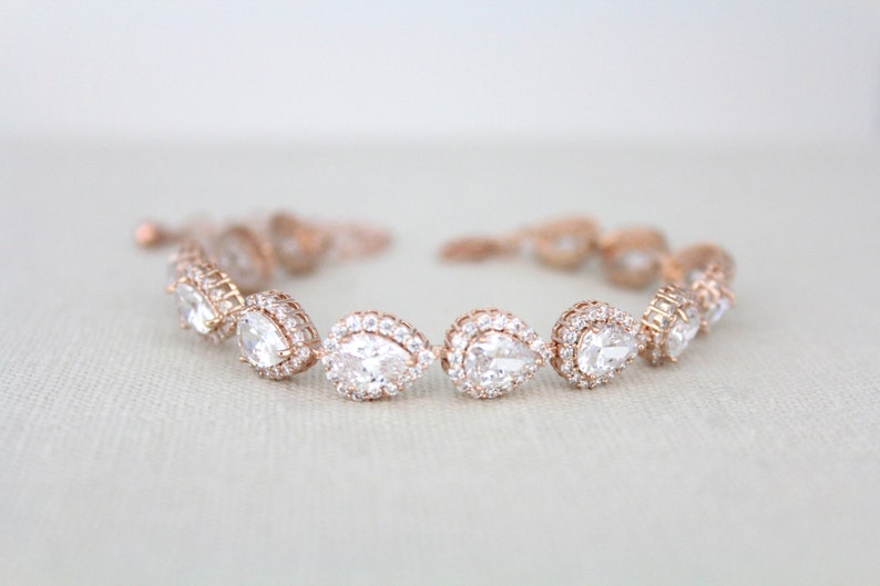Rose Gold Bridal bracelet CZ teardrop bracelet Bridal jewelry Etsy