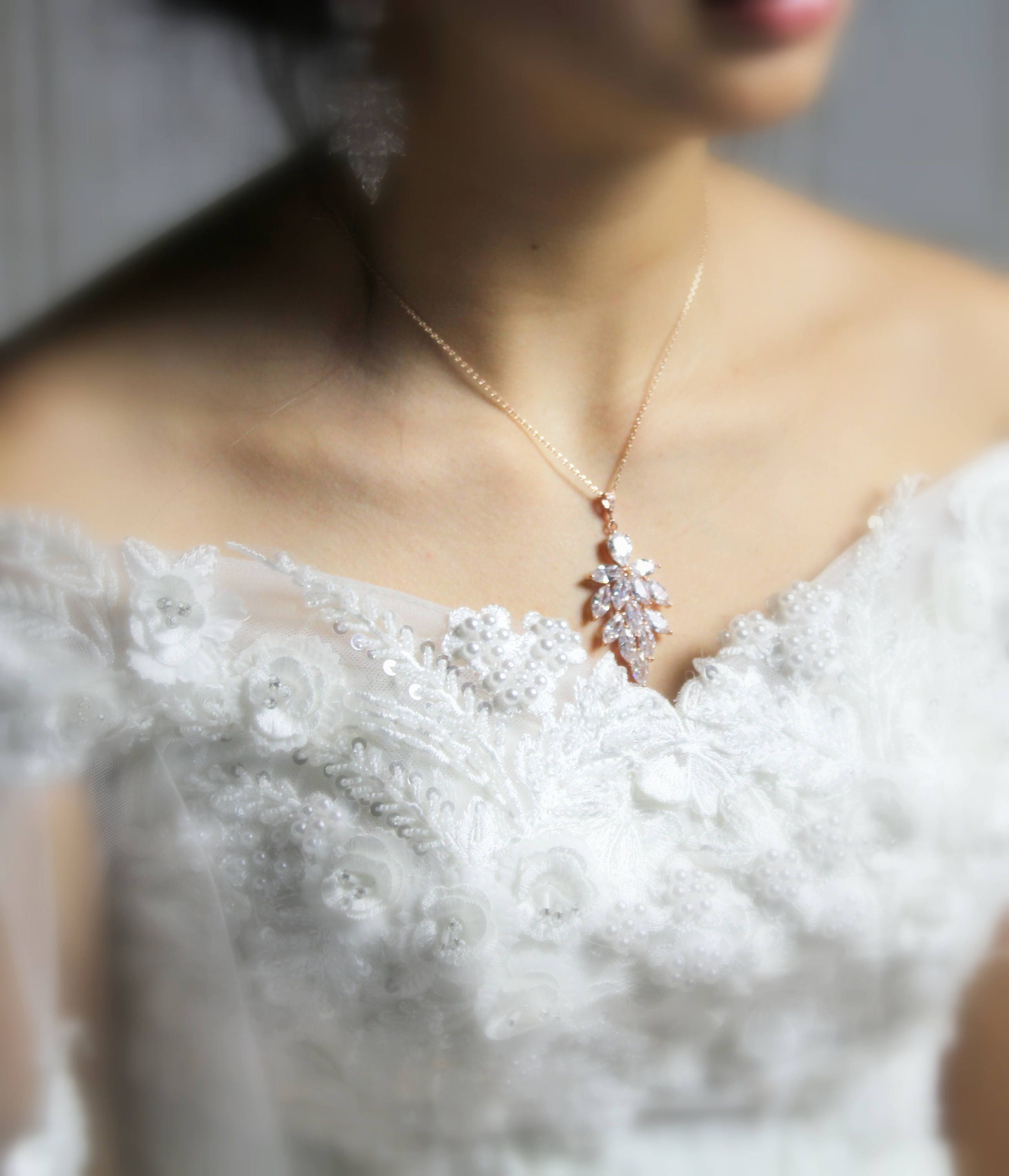 Rose gold back necklace Rose gold necklace Bridal backdrop | Etsy