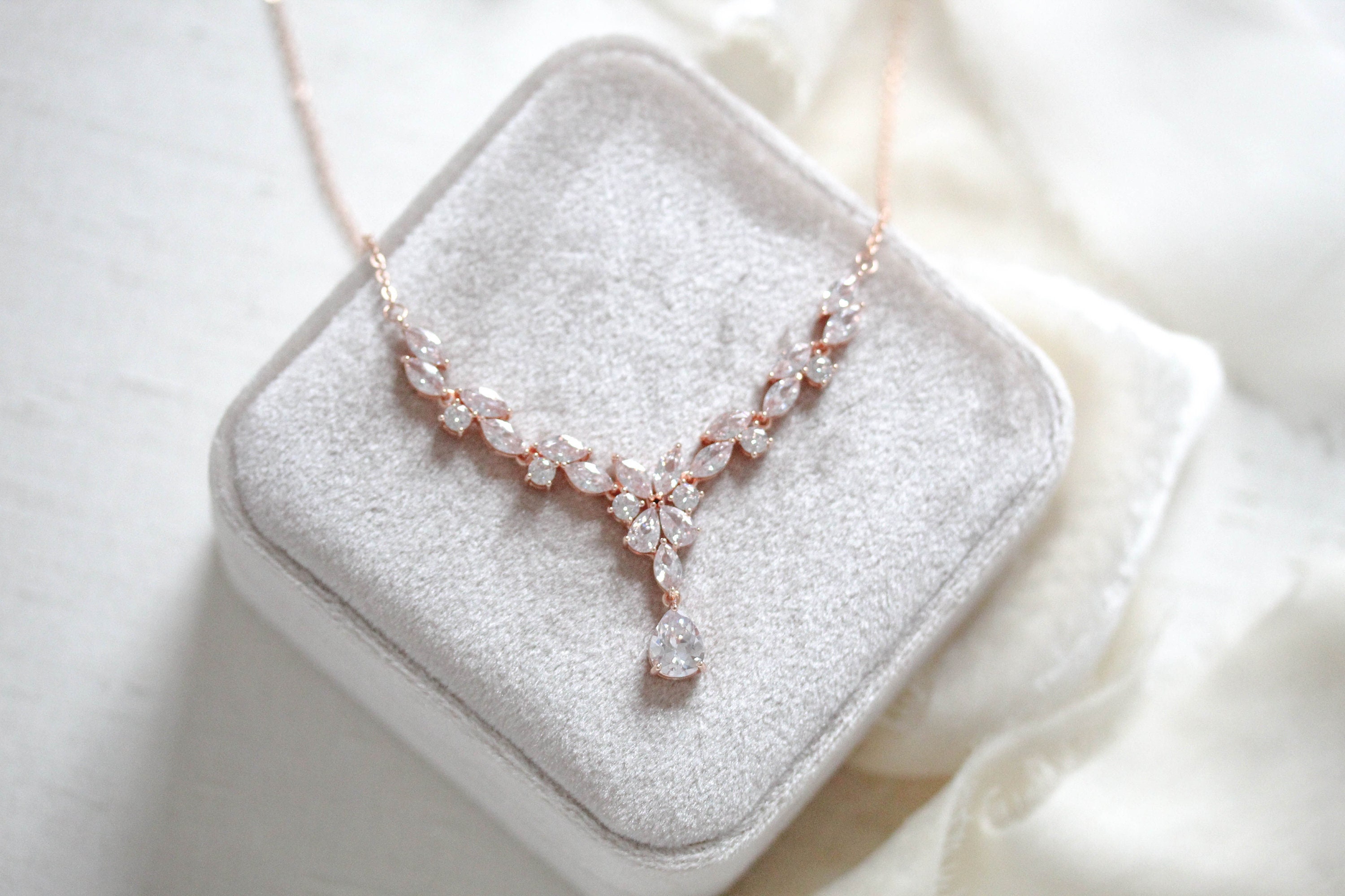 Rose Gold Bridal Necklace Bridal Jewelry Cubic Zirconia image picture
