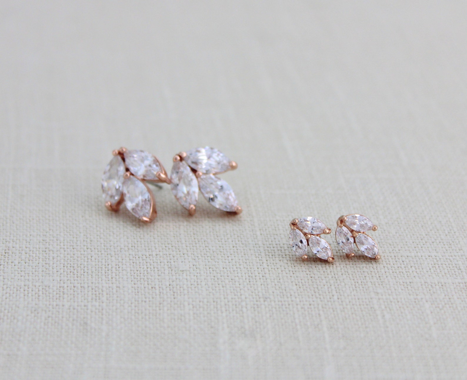 Rose gold stud earrings Leaf Stud Bridal earrings Bridal Etsy