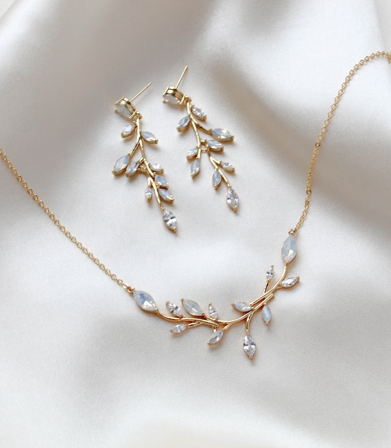 Rose Gold Bridal Necklace Rose Gold Bridal Earrings Bridal Jewelry