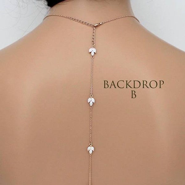 Bridal backdrop Back drop addition Add a backdrop Back necklace Back jewelry Rose gold backdrop Long backdrop Simple backdrop necklace