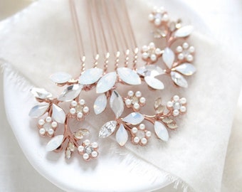 Rose Gold Hair Comb, Crystal Bridal Hair Comb, Floral  display picture 1