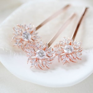 Rose gold hair pin, Bridal hair pins, Rose Gold Wedding hair pins, Bridal hair clips, Crystal hair pins, Hair accessories, Rose Gold clips image 9