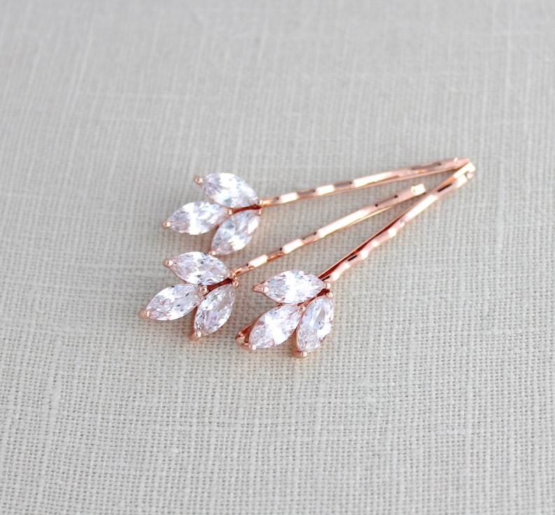 Rose gold hair pins Bridal bobby pins Leaf hair pins Wedding Etsy