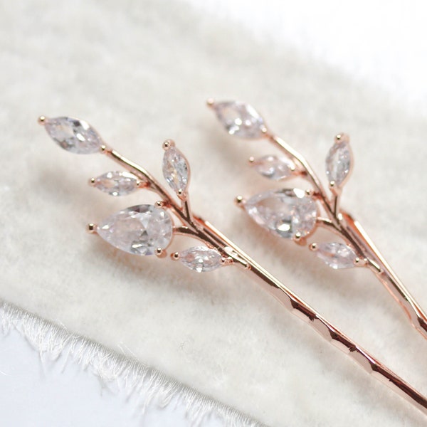 Rose gold hair pins, Bridal hair pins, Wedding hair accessories, Rose gold hair piece, Leaf hair pins, Bridal hair jewelry, APRILLE