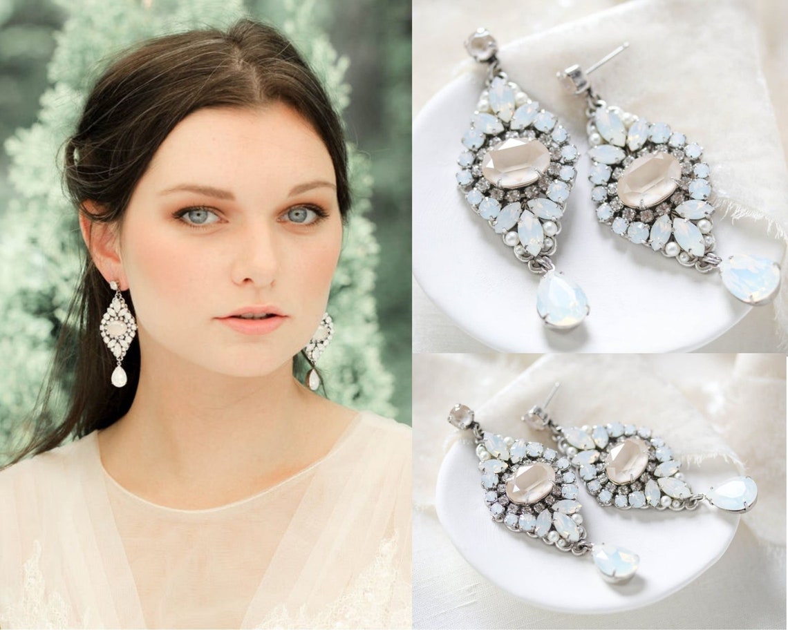 Crystal Bridal Earrings Bridal Jewelry Vintage Style Wedding Etsy