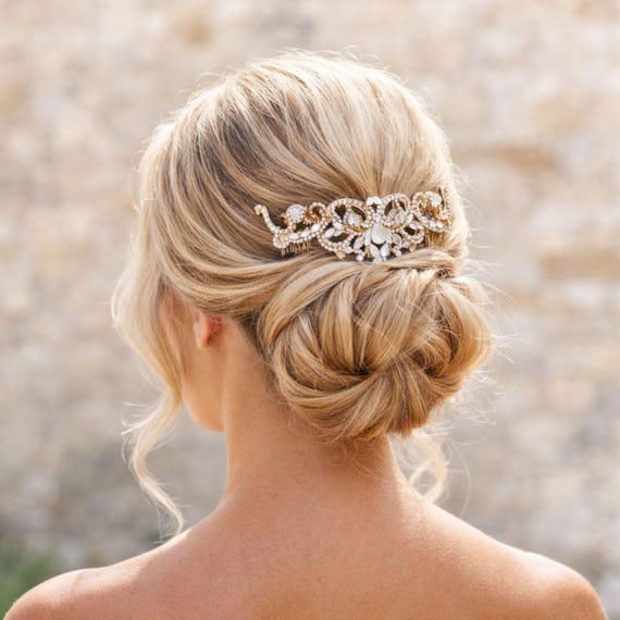 Gold Bridal Hair Comb, Crystal Wedding Comb for Bride, Hair  display picture 1